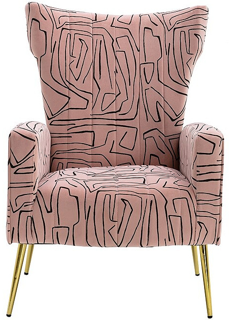 Velvet Upholstered Decorative pattern Wingback Armchair With Rose Golden Legs - Pink