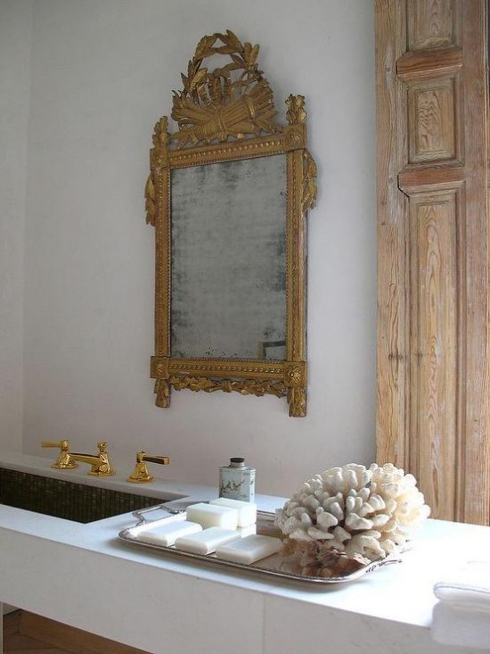 french-bathroom-gold-ornate-mirror-mosaic-tiled-sink-marble-vanity