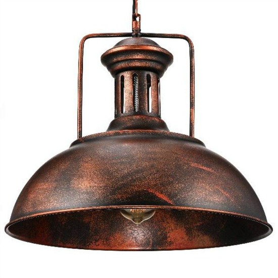 Rustic-industrial-dome-pendant-light,-single-vintage-copper-chandelier