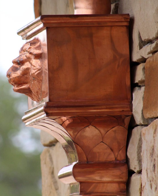 decorative exterior copper gutter