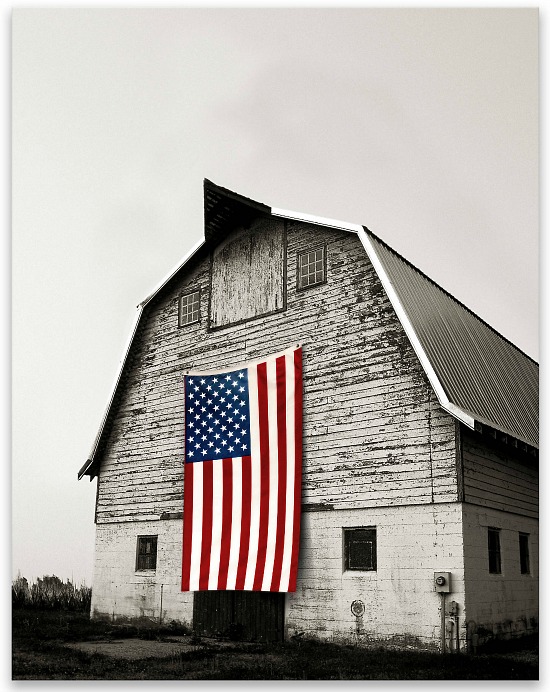 flag on barn canvas art print