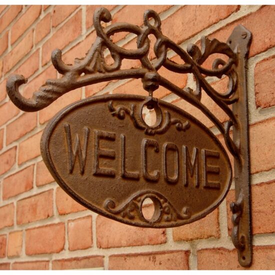 Welcome+Or+Go+Away+Sign+Ornate+Cast+Iron+Front+Door+Plaque