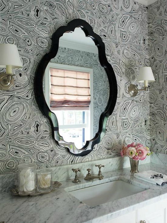 black-white-cole-and-son-malachite-wallpaper-octagon-wall-sconce-bathroom