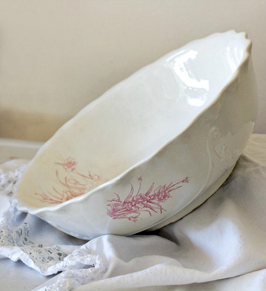 Ironstone Bowl with Pink Flowers,