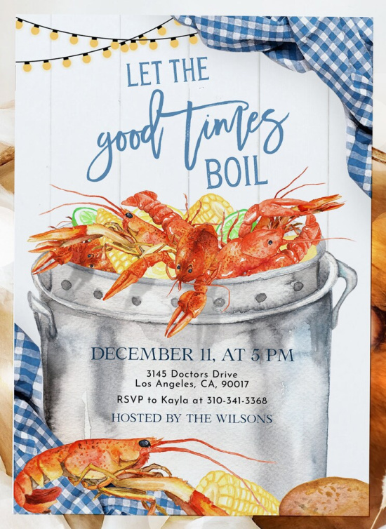Editable Seafood Boil Party Invitation