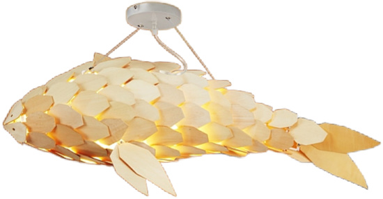 Light Lantern Fish Shaped Handmade Wood Ceiling Pendant Lamp 