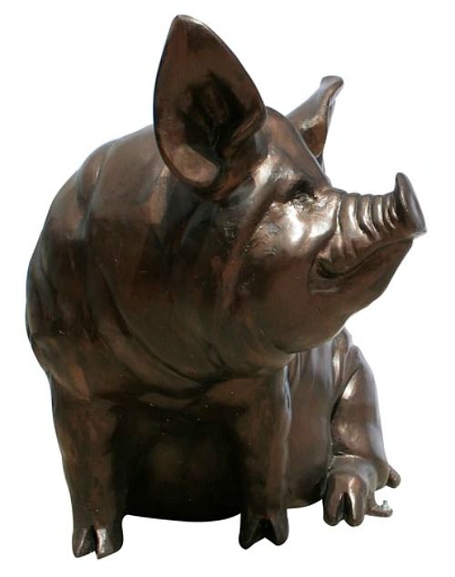 Large Sitting Sow Pig Metal Garden Statue Bronze Color Recycled Aluminum Art