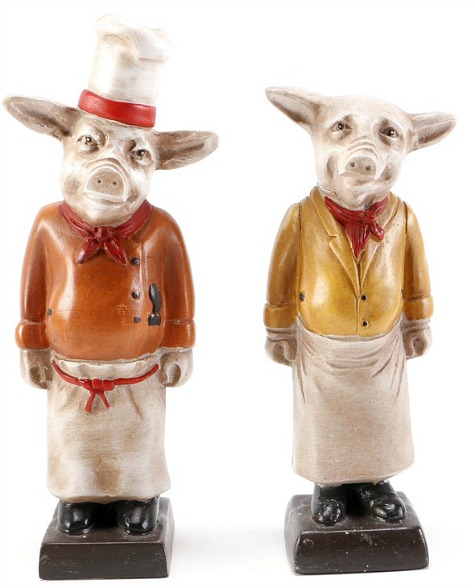 Sterling Pair Chef Pig Bookends