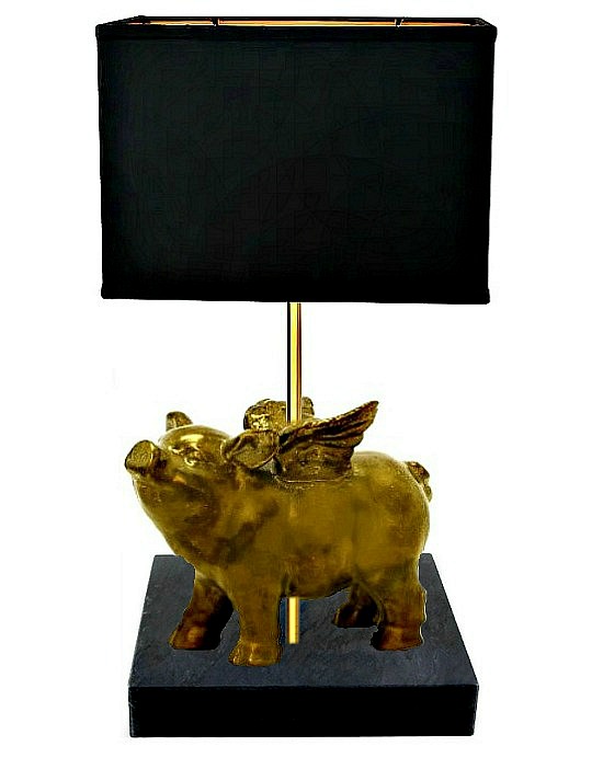 gold pig lamp on black base1