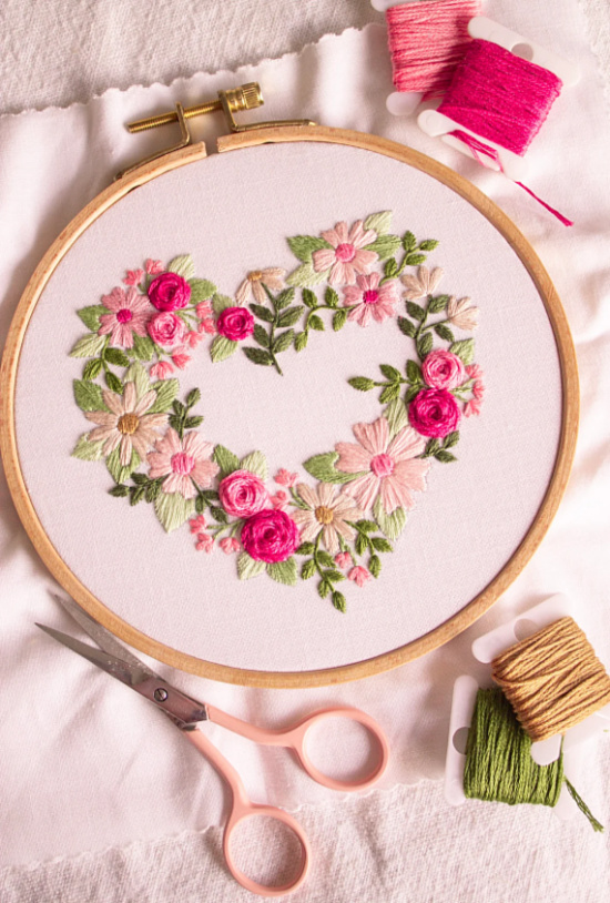 Heart of Blooms Embroidery Digital Design, Floral Bouquet