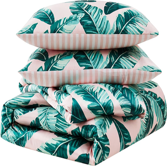 pink-green-leaf-comforter-set