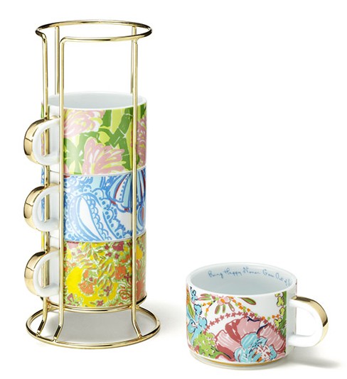 Lilly-Pulitzer-target-ceramic-mugs-with-gold-caddy---set-of-4