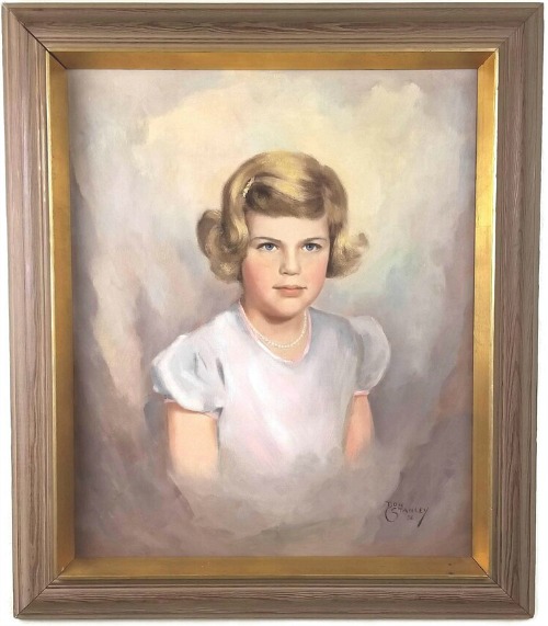 Vintage Mid-Century Portrait of Blond Young Girl Signed Painting