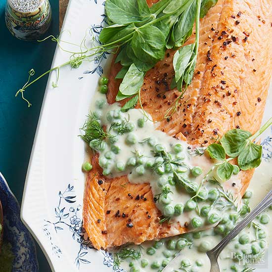 salmon with creamed peas