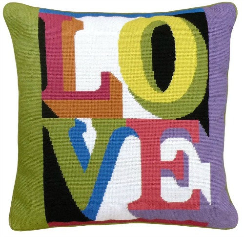 LOVE Needlepoint Wool Throw Pillow