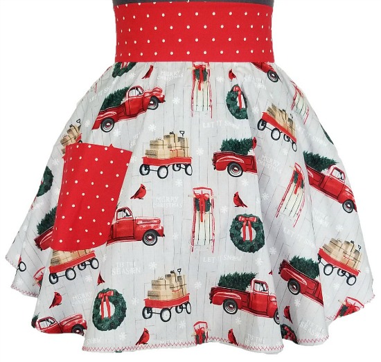Little Red Truck Half Apron - Christmas Apron for Women