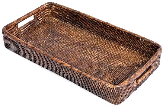 Rattan Rectangular Tray with Rounded Corners and Cutout Handles