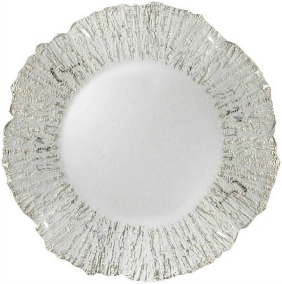 Round Deniz Flower Silver Glass Charger Plate