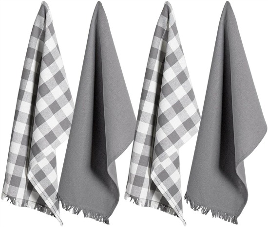 DII Dish Towels Check Plaid, Set of 4-Gray