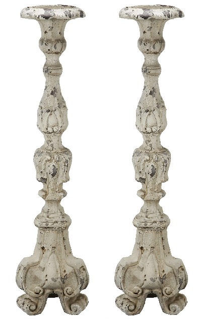 Distressed White Ornate Candle Holder, 28 in.