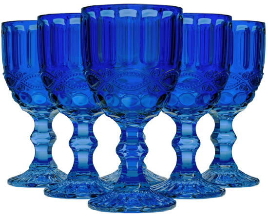 Elle Decor Set of 6 Wine Glasses, Blue