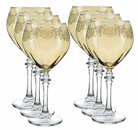 Three Star Cristalleria Fratelli Fumo Wine Glasses in Amber (Set of 6)