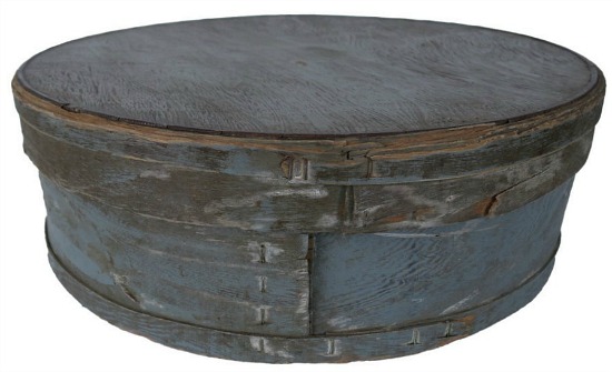 Antique Large Round Blue Wood Cheese Box