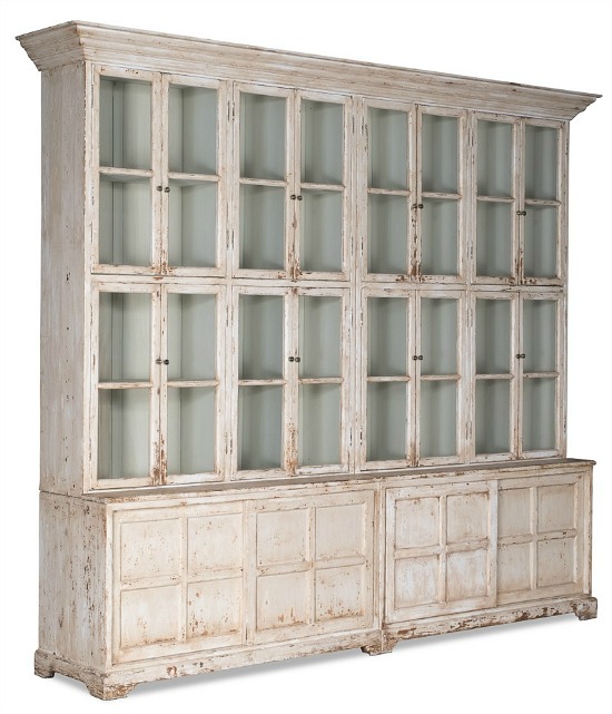 Cabinet, Glass Front, Pine, Antique White