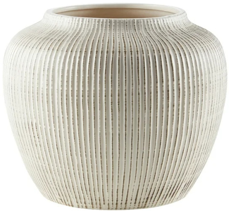 My Texas House 5" White Distressed Stripe Round Stoneware Vase