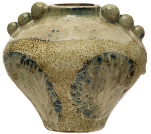 Organically Shaped Stoneware Vase with Raised Dot Detail