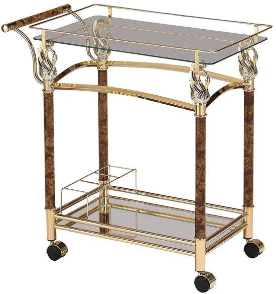 Alluring Serving Cart, Golden Plated and Clear Glass- Saltoro Sherpi