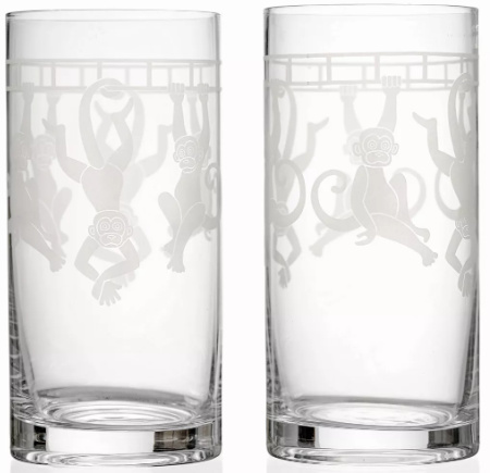 Frosted Monkey Highball Glasses, Set of 2