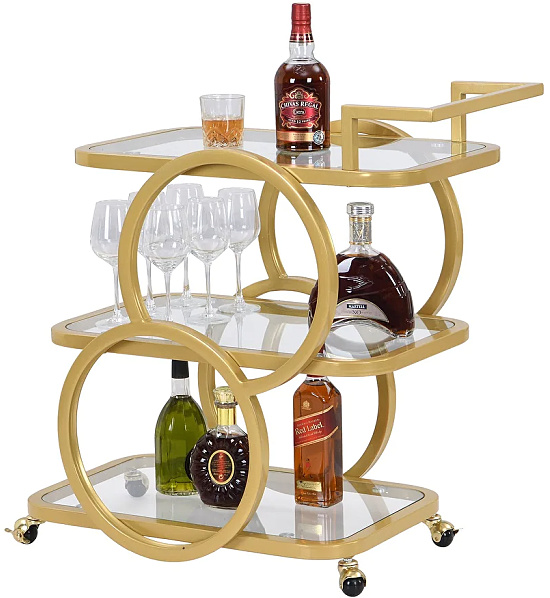 Clear Golden Serving Bar Cart with Handle and Wheels
