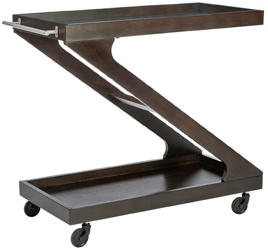 Linon Mare Wood Rolling Bar Cart with Glass Top in Umber