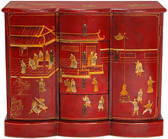 Oriental Furniture Red Lacquer Cabinet - Courtyard