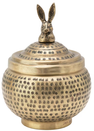 hammered-metal-container-with-rabbit-finial-brass