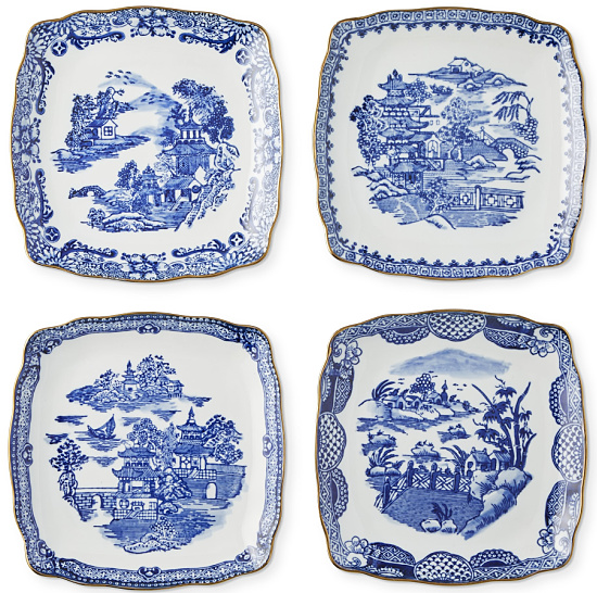 Marlo Thomas Blue Scenic Appetizer Plates, Set of 4