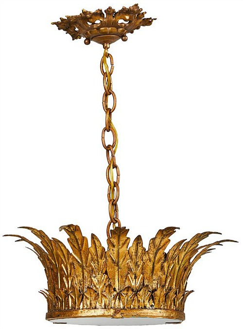 Vintage Spanish Gilt Metal Crown Light Fixture