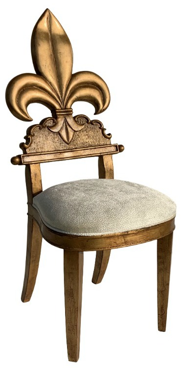 1980s Vintage Gold Leaf Fleur De Lis Vanity Chair