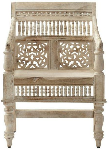 Maharaja Sandblasted White Wood Hand-Carved Arm Chair