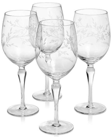 Etched Floral Wine Glasses, Set of 4 Created for Macy's