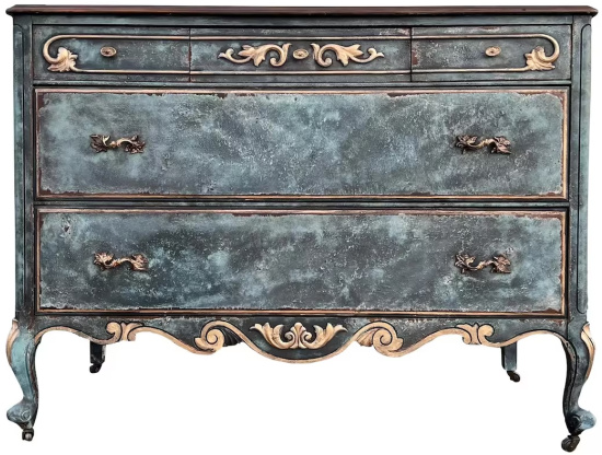 Vintage 1940’s Mahogany 5 Drawer Hand Painted French Commode (1)