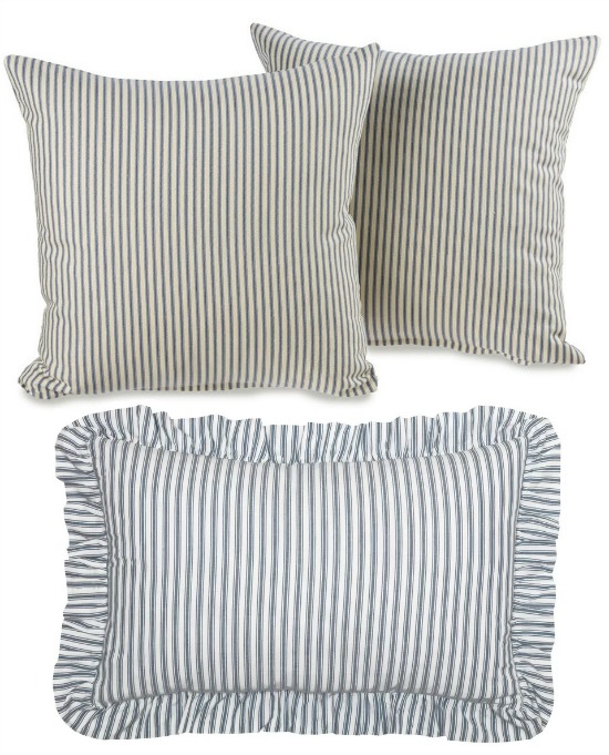 blue white ticking pillows