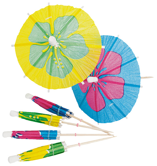 Parasol Picks with Large Hibiscus Print Flowers