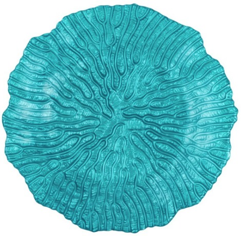 Hand Painted Coral Embossed Glass Side Plate, Aqua, Set of 2