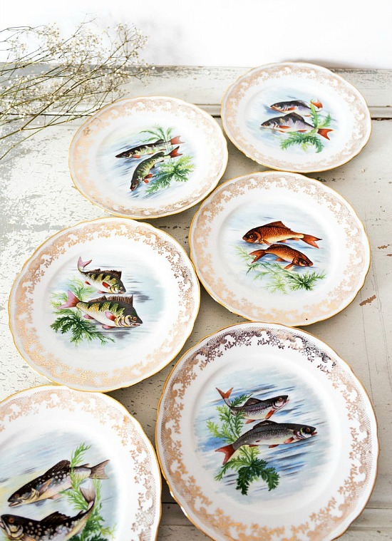 Limoges Fish Plates Vintage French Plate Set
