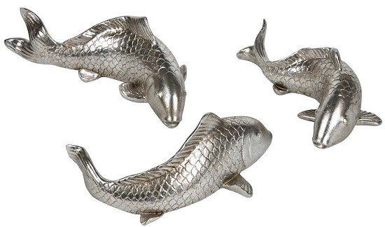 Silver Resin Decorative Koi Fish Statue