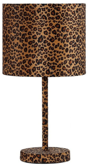 Fabric Wrapped Table Lamp with Dotted Animal Print, Brown and Black