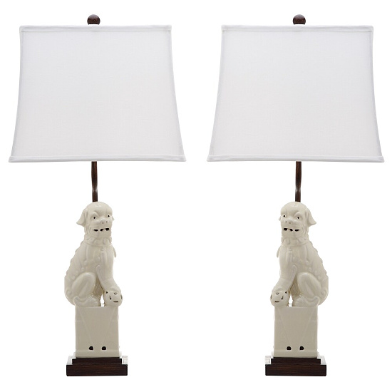 SAFAVIEH Lighting 28-inch Cream Foo Dog Table Lamp (Set of 2) - 14"x9"x28.5"