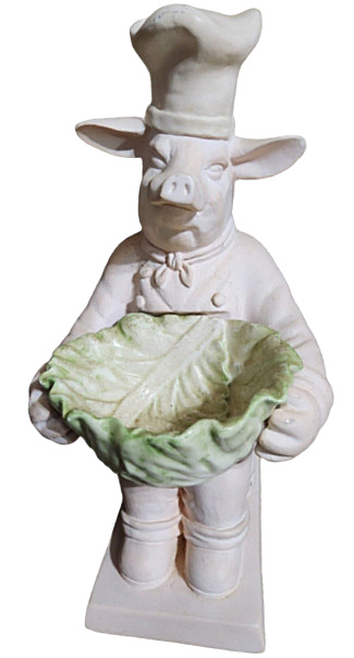 Vintage Mud Pie Pig Chef Figure Pig Cabbage Plaster Ceramic Fleur De Lis